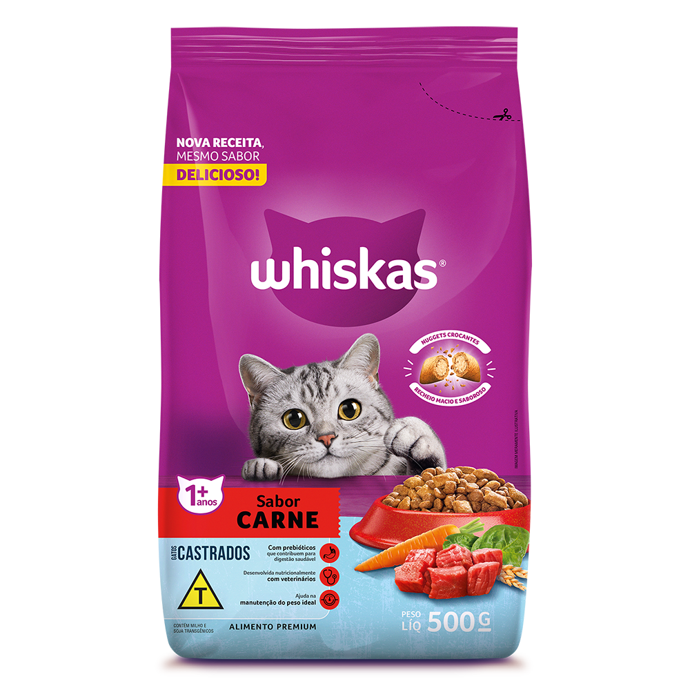 Ração Seca para Gatos Adultos Castrados WHISKAS® Carne - 1