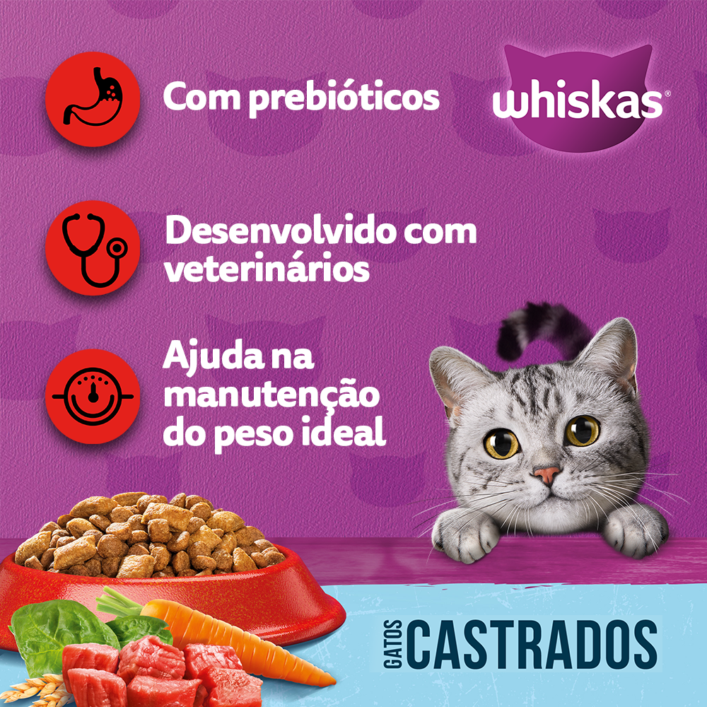 Ração Seca para Gatos Adultos Castrados WHISKAS® Carne  - 2