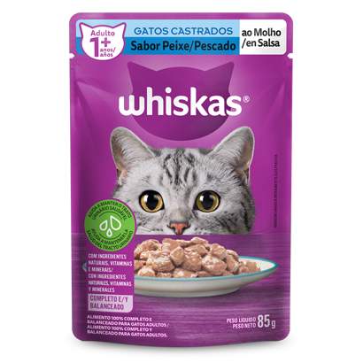 Ração Úmida para Gatos Adultos Castrados WHISKAS® Sachê Peixe ao Molho  - 1