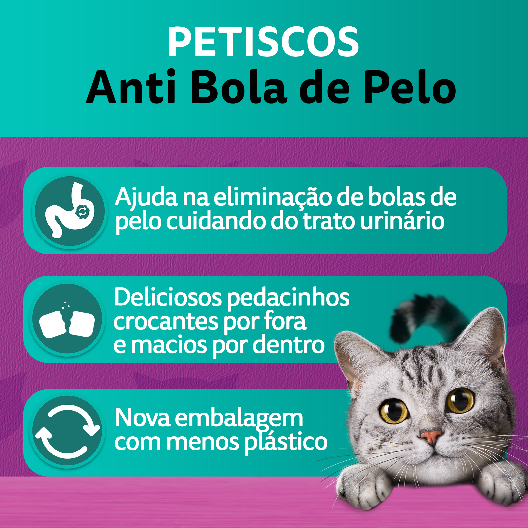 Petiscos para Gatos Adultos WHISKAS® Anti Bola de Pelo - 2