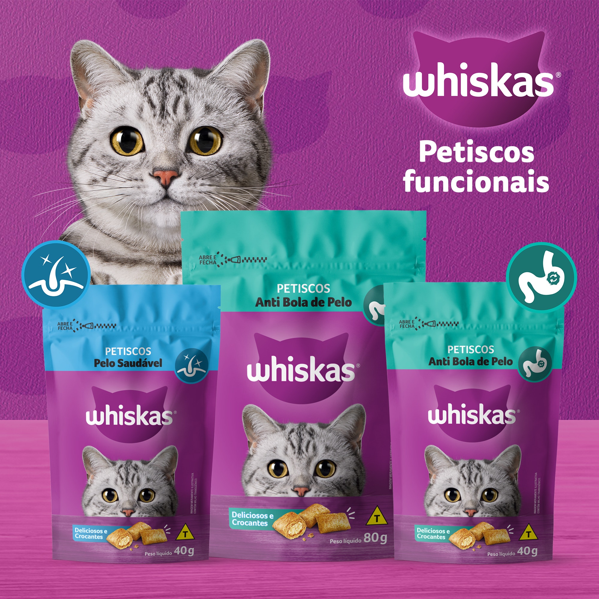 Petiscos para Gatos Adultos WHISKAS® Pelo Saudável - 6