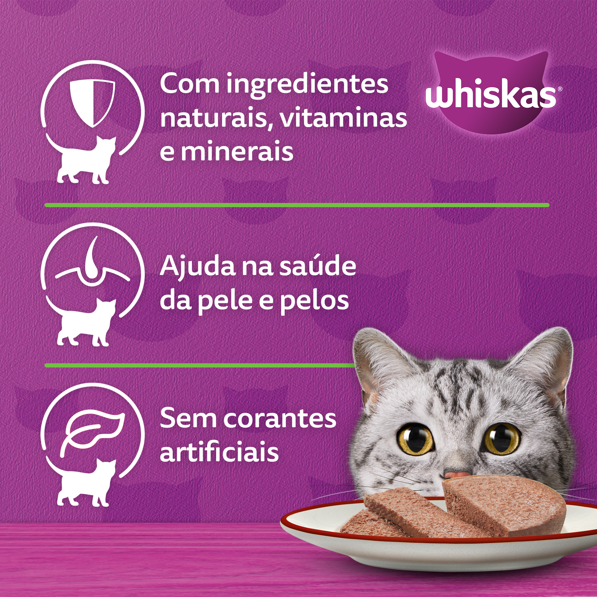 Ração Úmida para Gatos Adultos WHISKAS® Lata Patê de Carne - 2