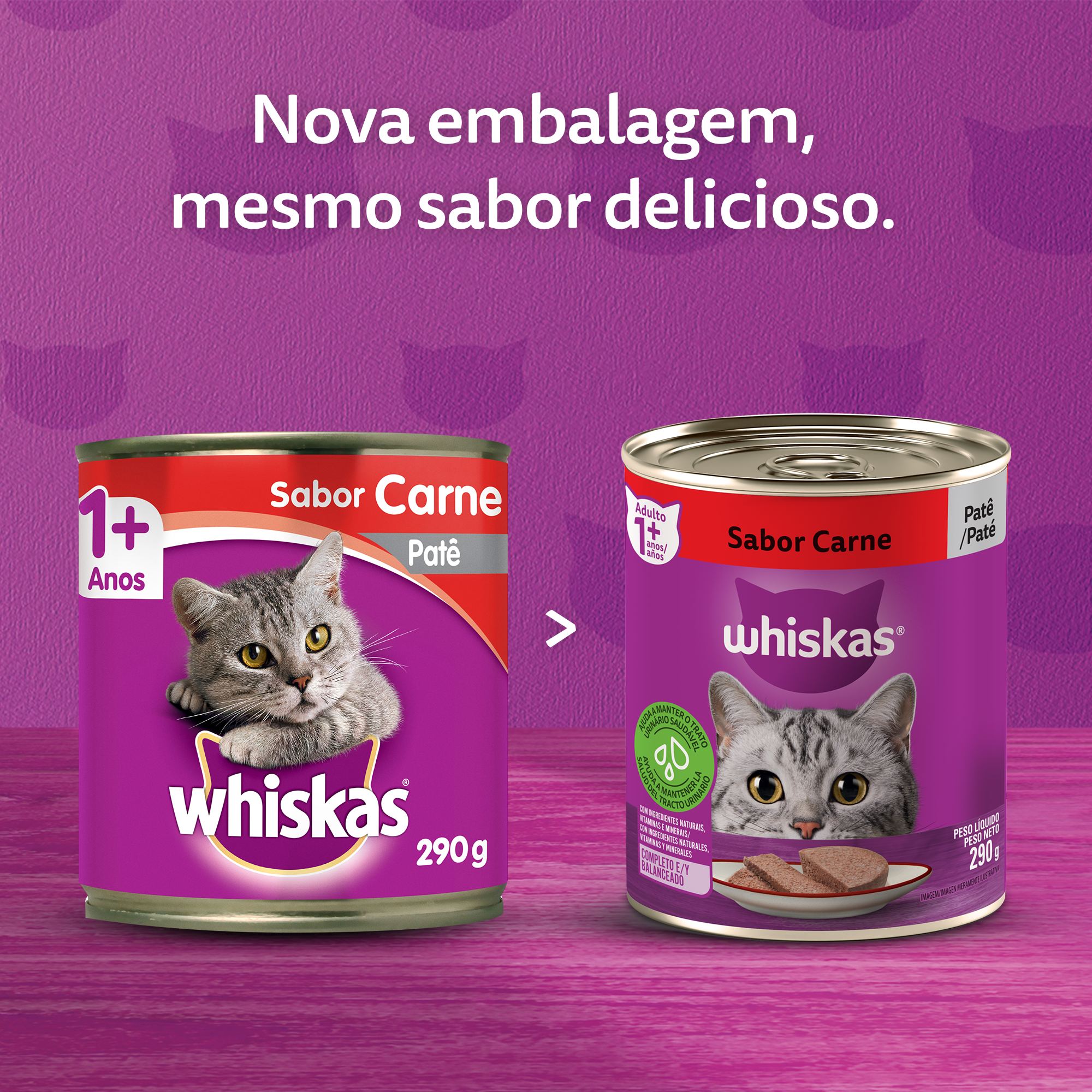 Ração Úmida para Gatos Adultos WHISKAS® Lata Patê de Carne - 7