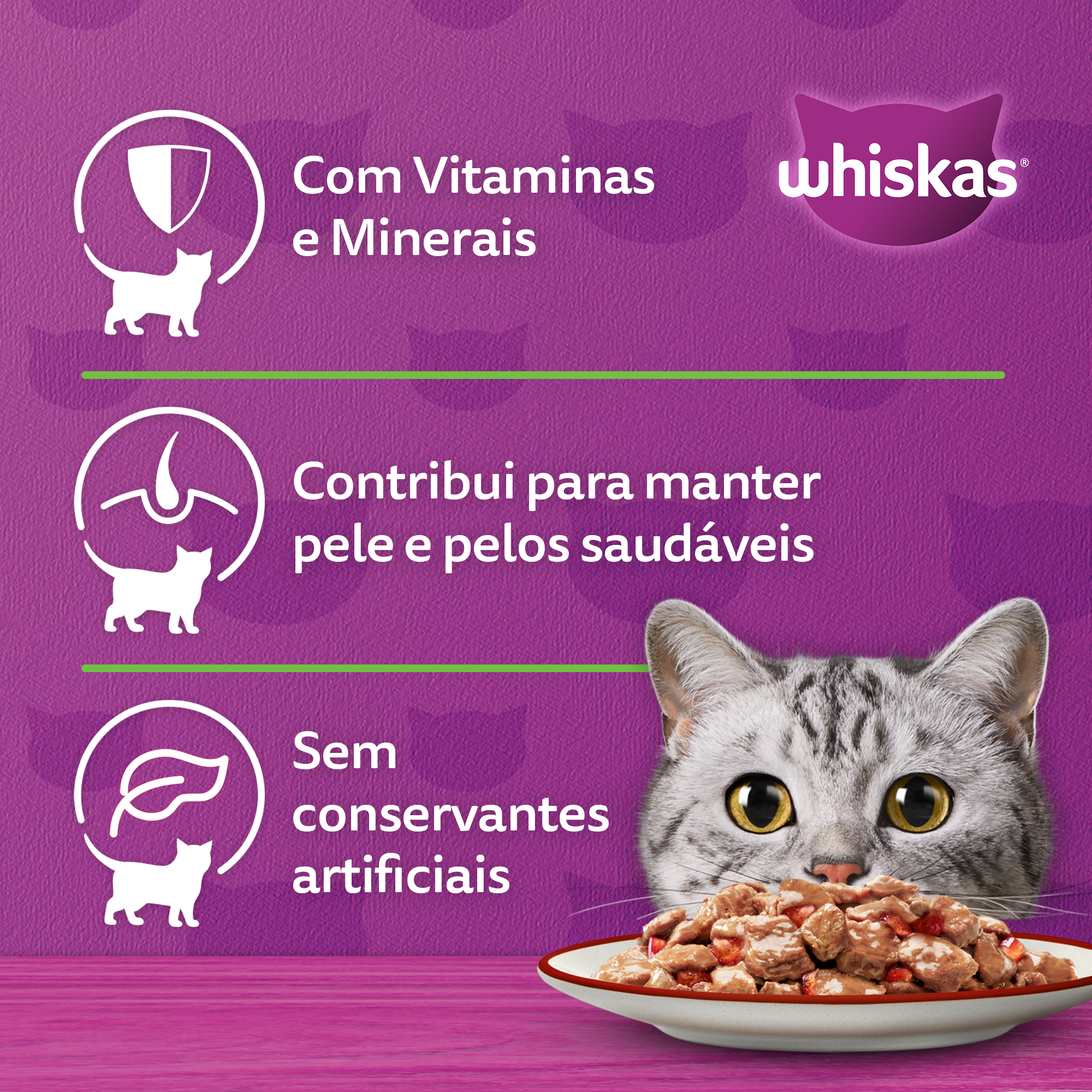 Ração Úmida para Gatos Adultos WHISKAS® Sachê Carne Jelly - 2