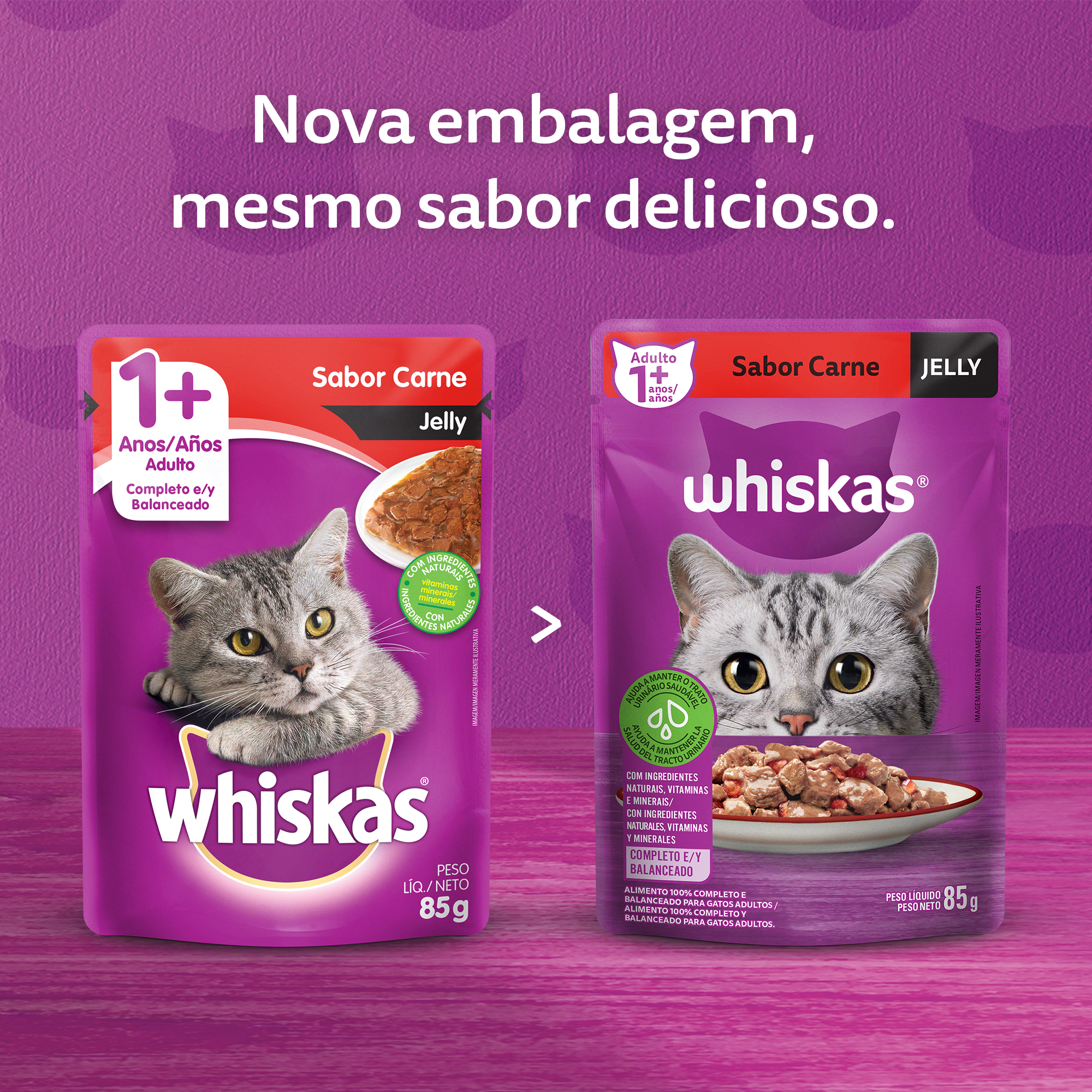 Ração Úmida para Gatos Adultos WHISKAS® Sachê Carne Jelly - 7