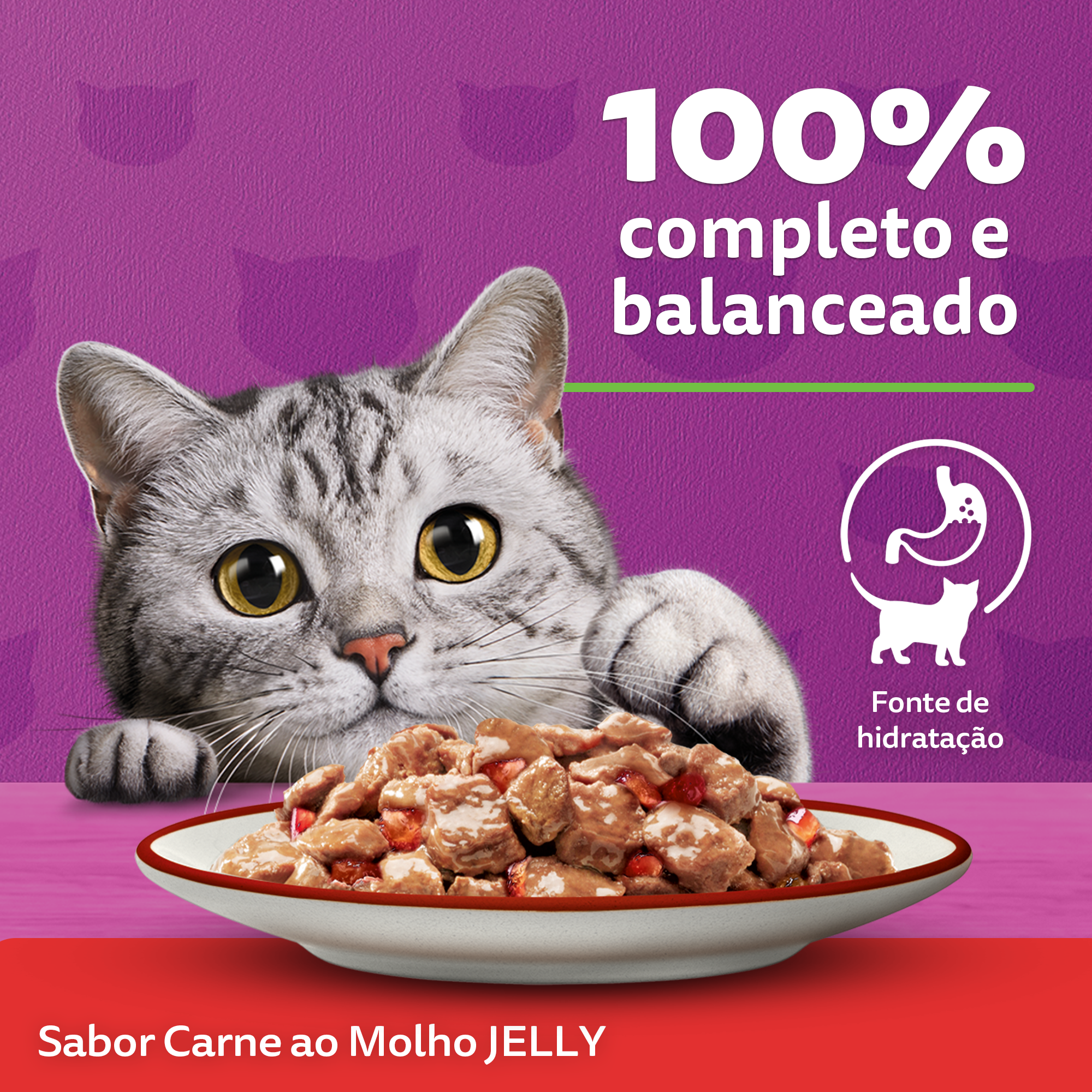 Ração Úmida para Gatos Adultos WHISKAS® Sachê Carne Jelly  - 3