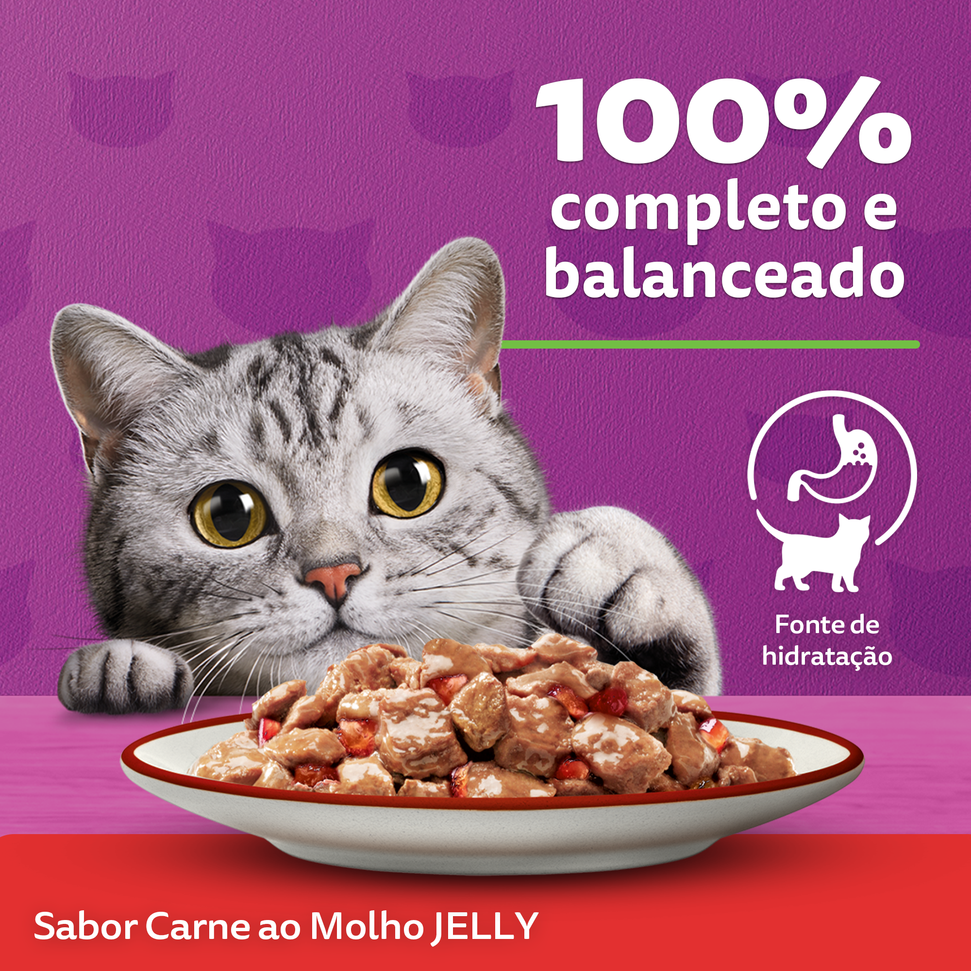 Ração Úmida para Gatos Adultos WHISKAS® Sachê Carne Jelly - 3