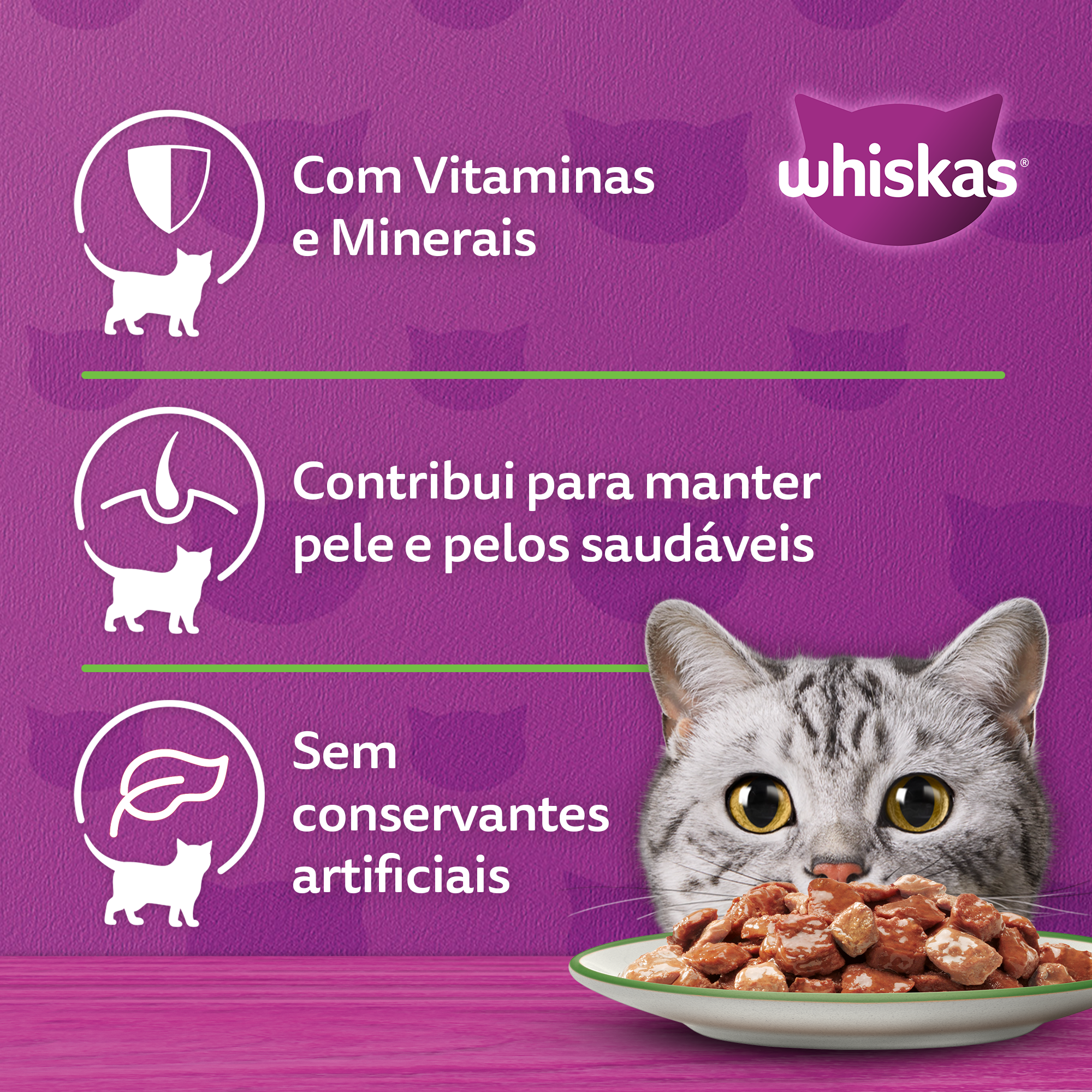 Ração Úmida para Gatos Adultos WHISKAS® Sachê Cordeiro ao Molho - 2