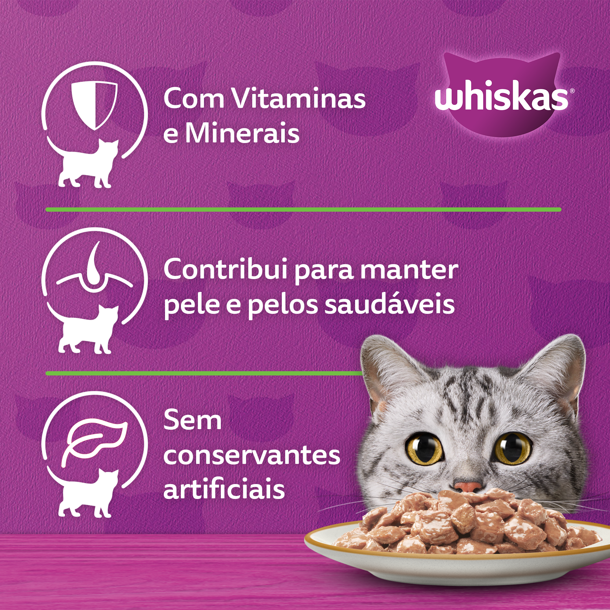 Ração Úmida para Gatos Adultos WHISKAS® Sachê Frango ao Molho - 2