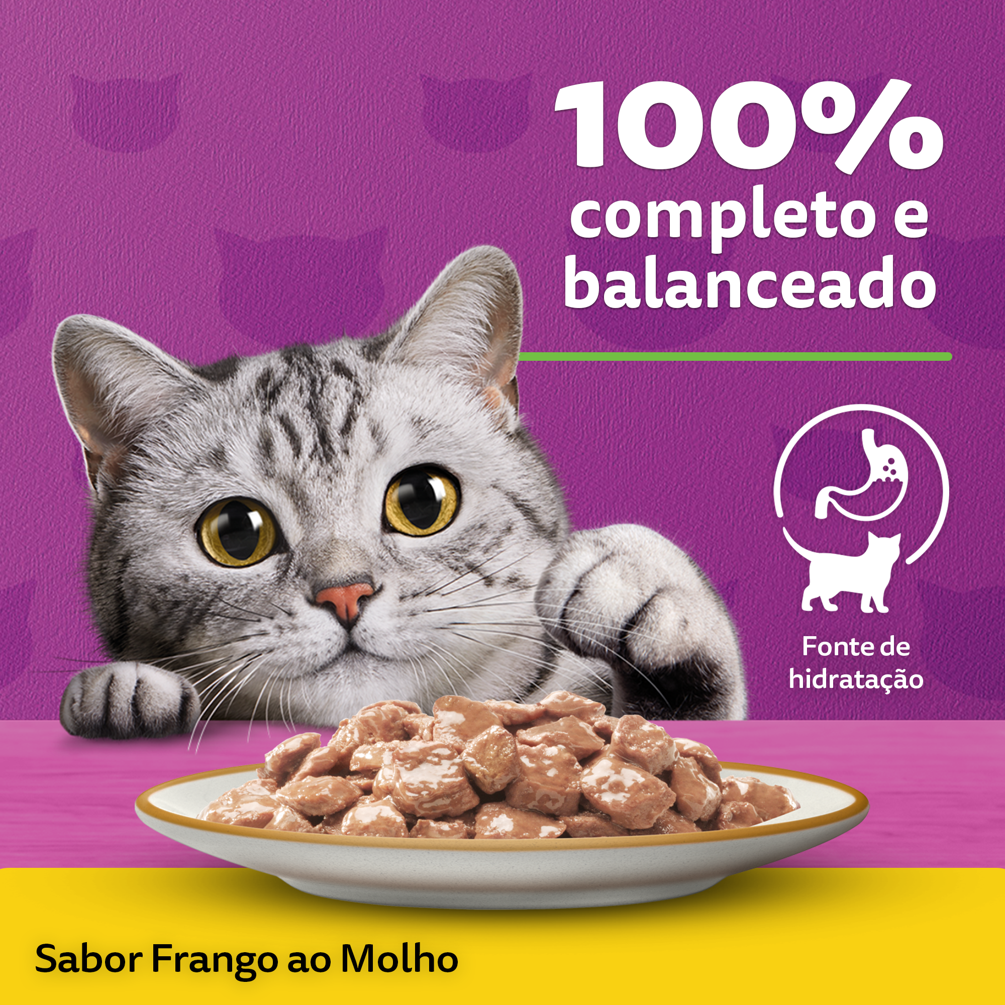 Ração Úmida para Gatos Adultos WHISKAS® Sachê Frango ao Molho  - 3