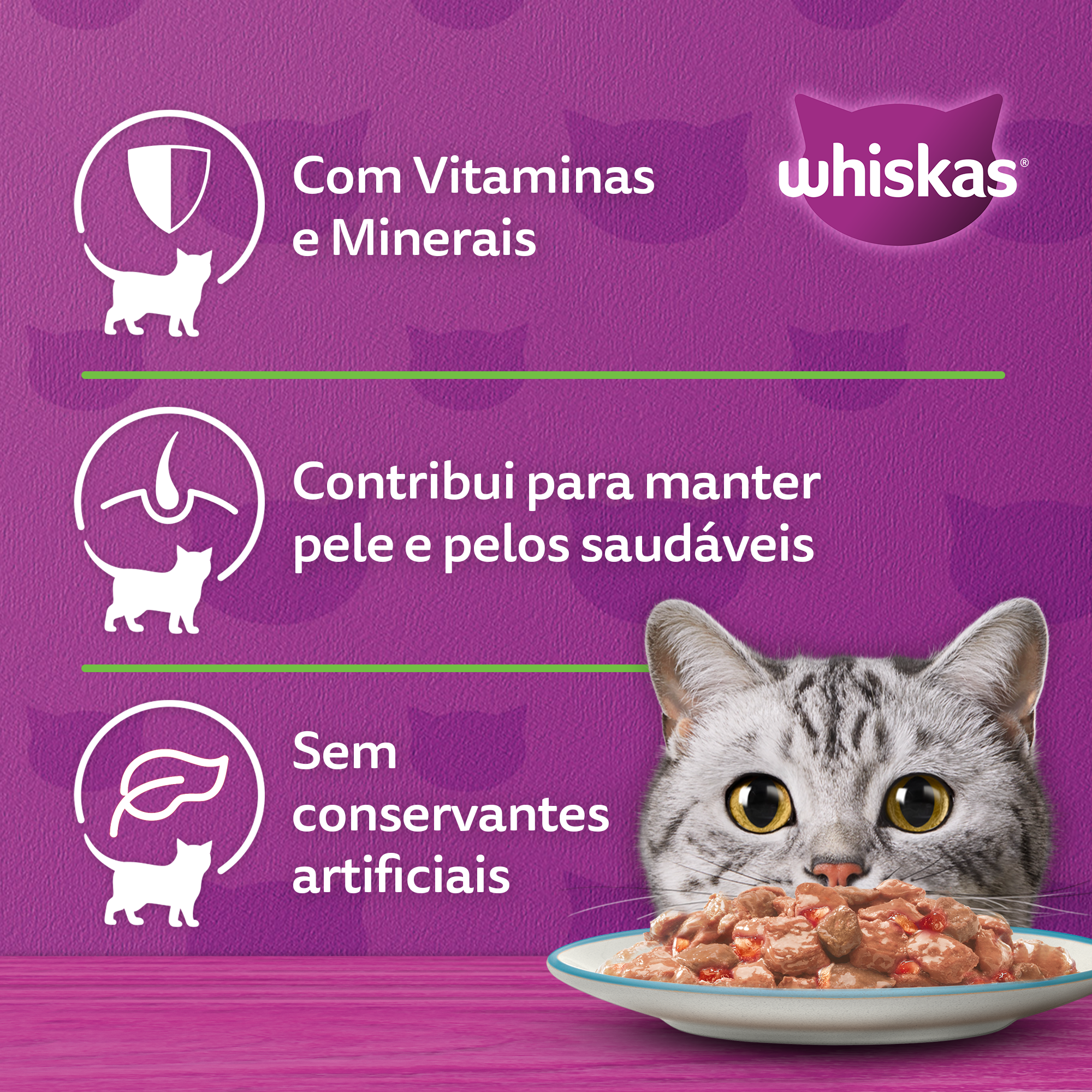 Ração Úmida para Gatos Adultos WHISKAS® Sachê Peixe Jelly - 2