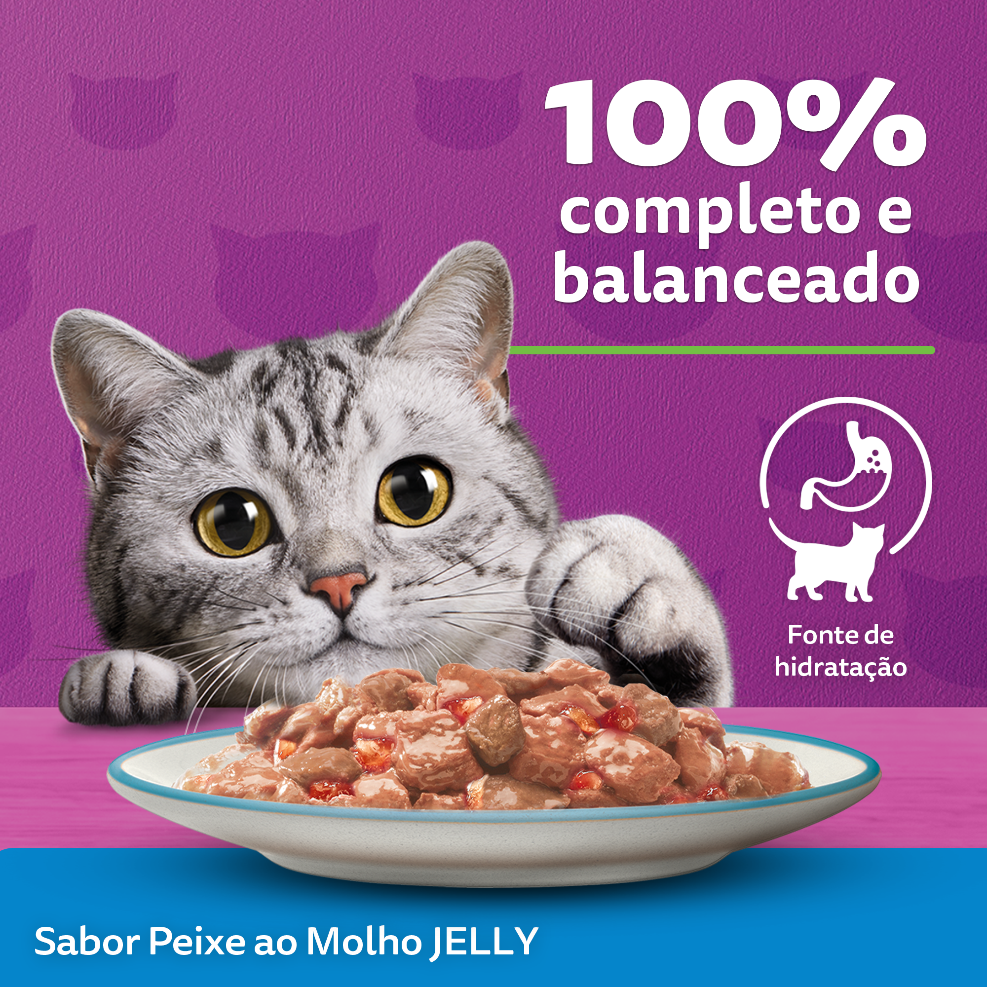 Ração Úmida para Gatos Adultos WHISKAS® Sachê Peixe Jelly - 3