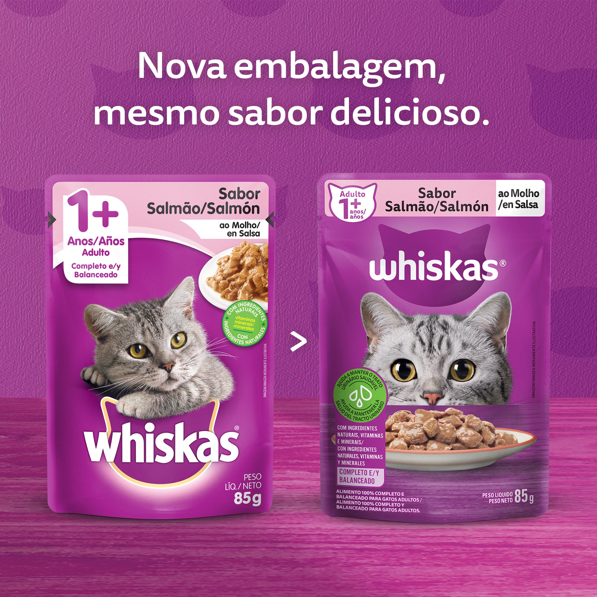 Ração Úmida para Gatos Adultos WHISKAS® Sachê Salmão ao Molho  - 7