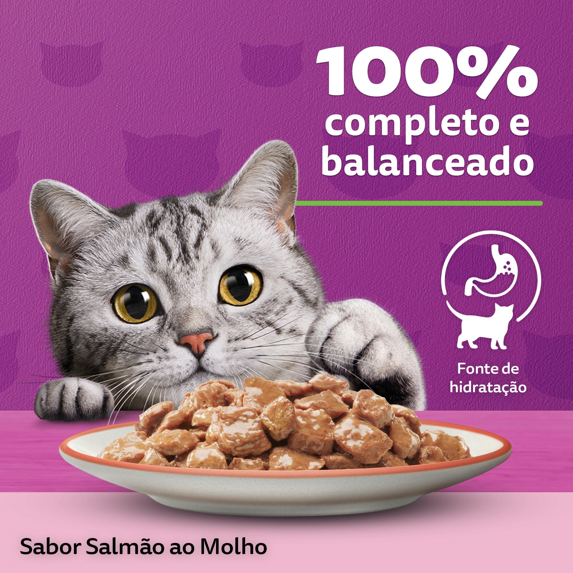 Ração Úmida para Gatos Adultos WHISKAS® Sachê Salmão ao Molho - 3