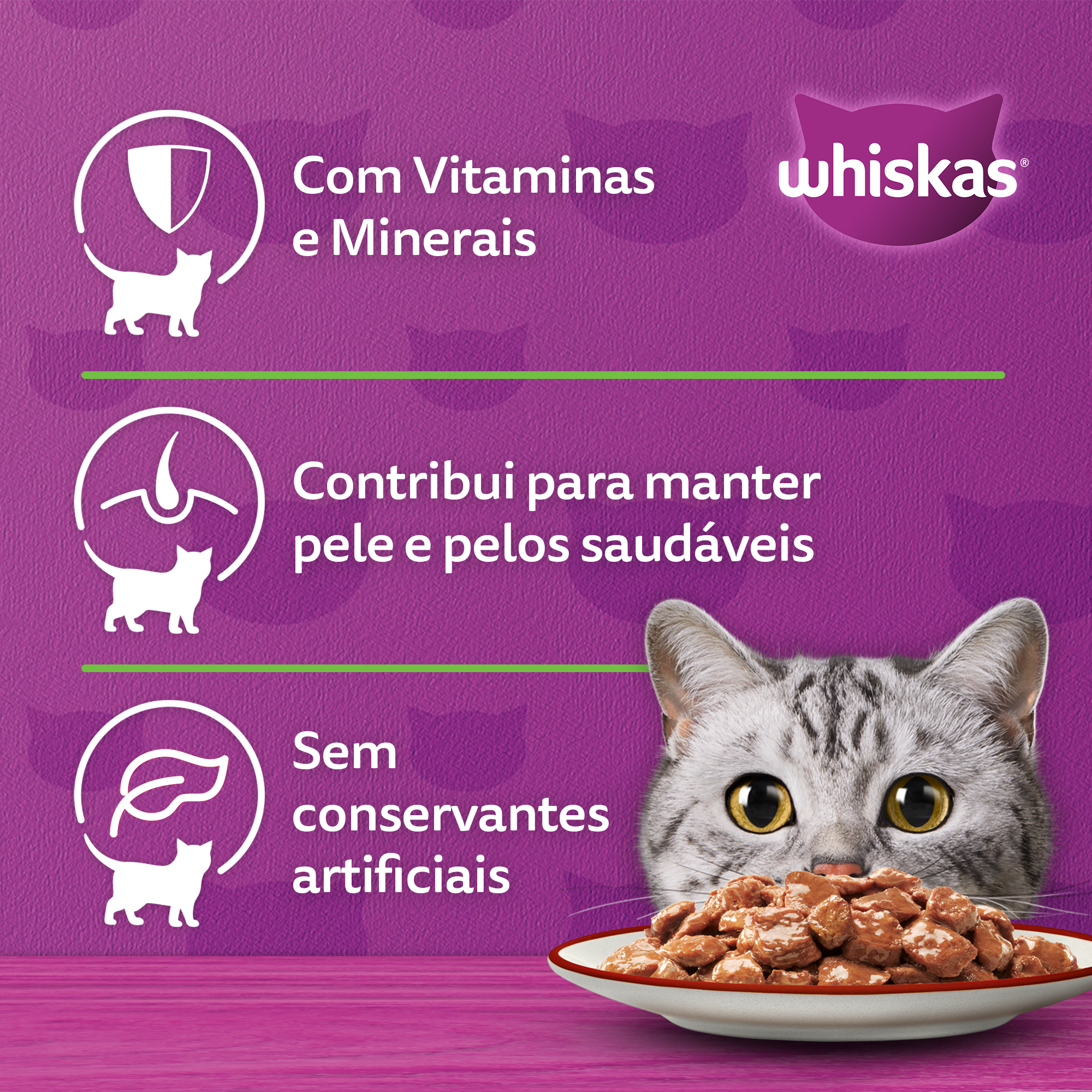 Ração Úmida para Gatos Adultos Castrados WHISKAS® Sachê Carne ao Molho  - 2