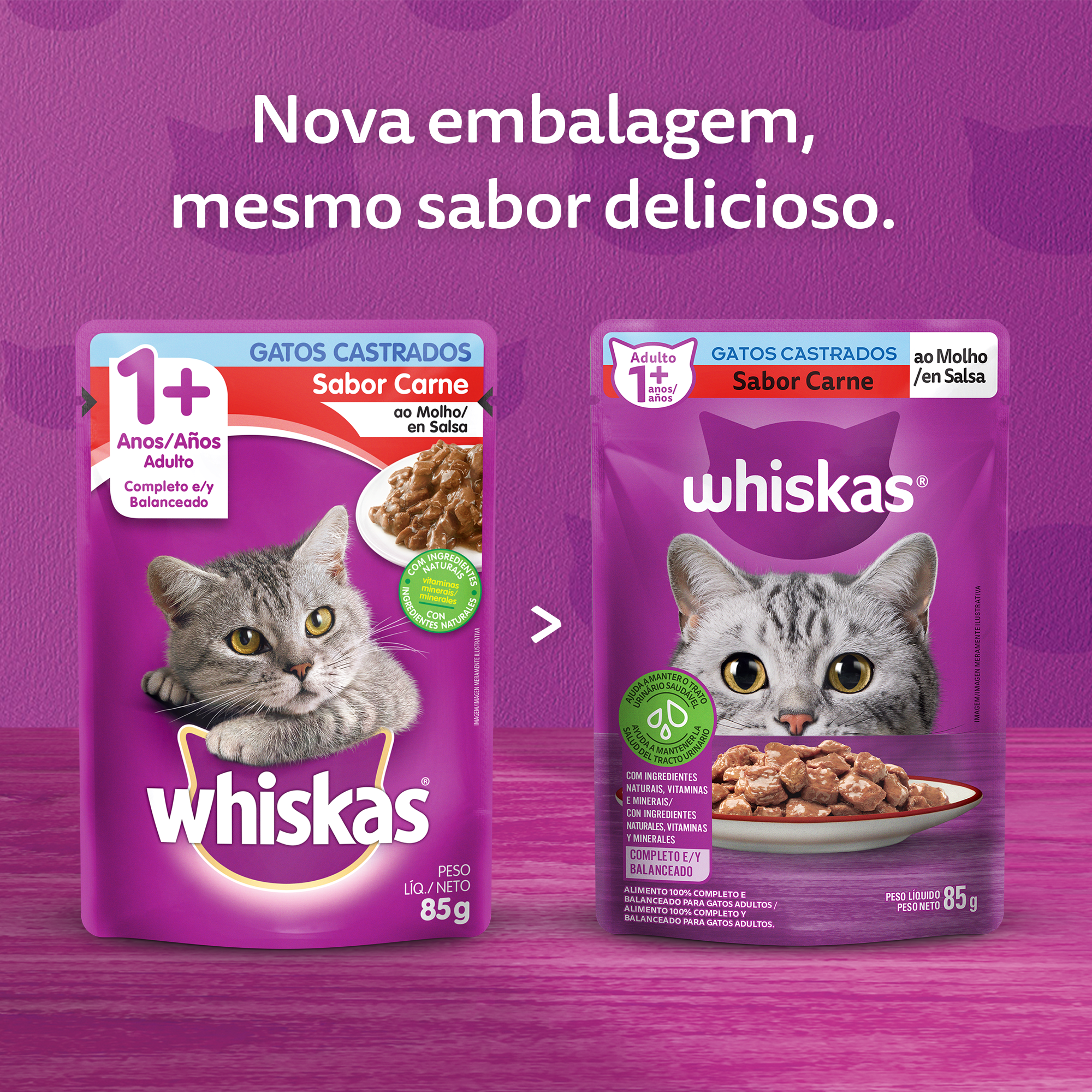 Ração Úmida para Gatos Adultos Castrados WHISKAS® Sachê Carne ao Molho - 7