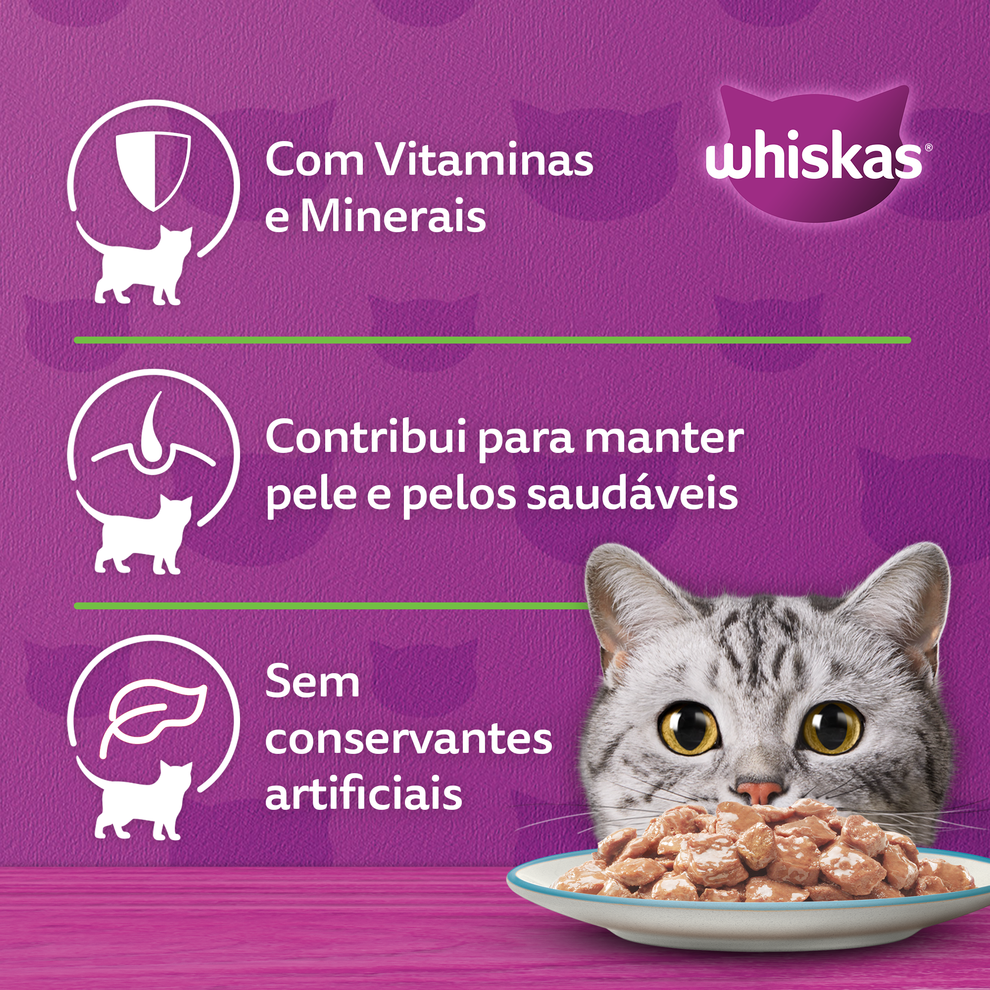 Ração Úmida para Gatos Adultos Castrados WHISKAS® Sachê Peixe ao Molho - 2
