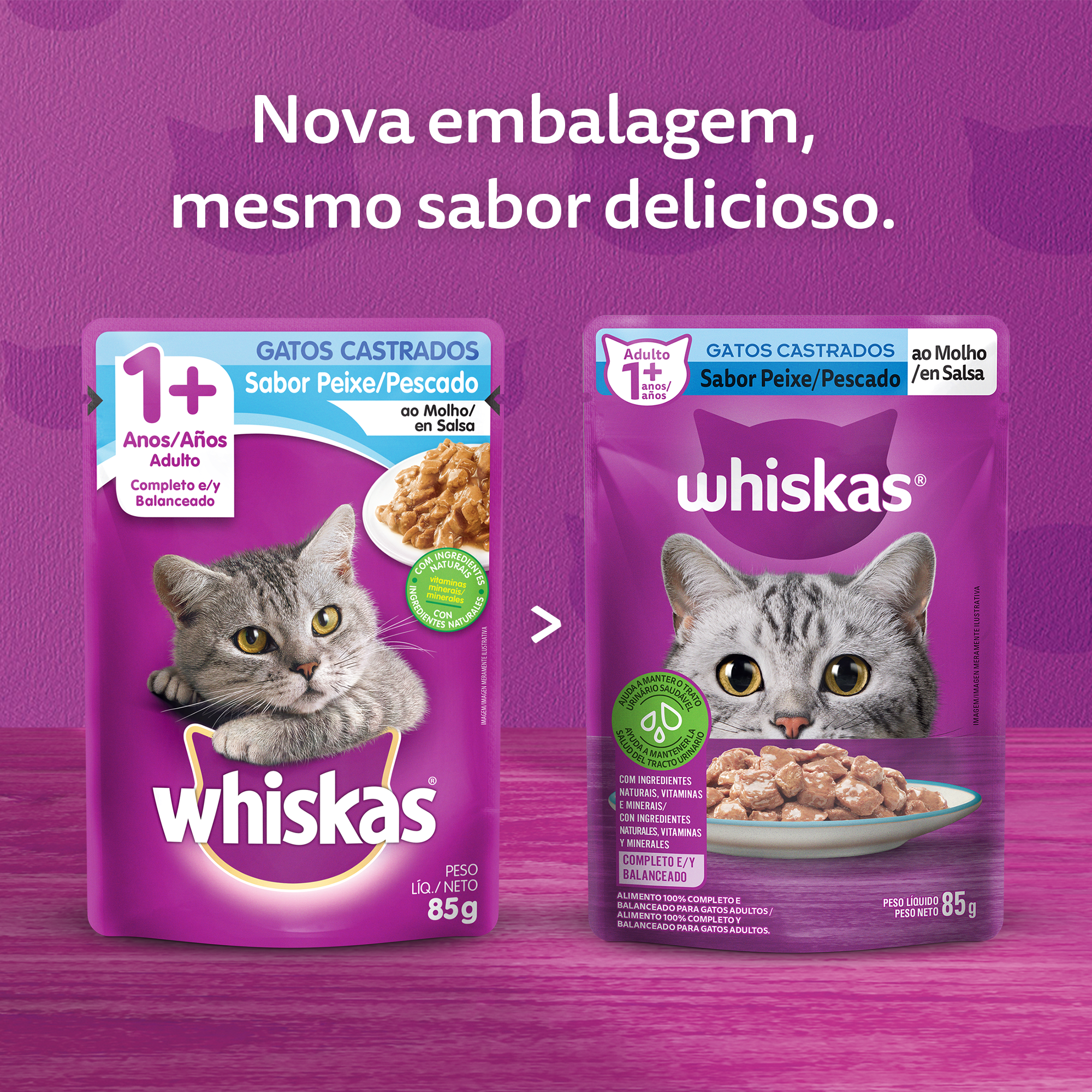 Ração Úmida para Gatos Adultos Castrados WHISKAS® Sachê Peixe ao Molho  - 7