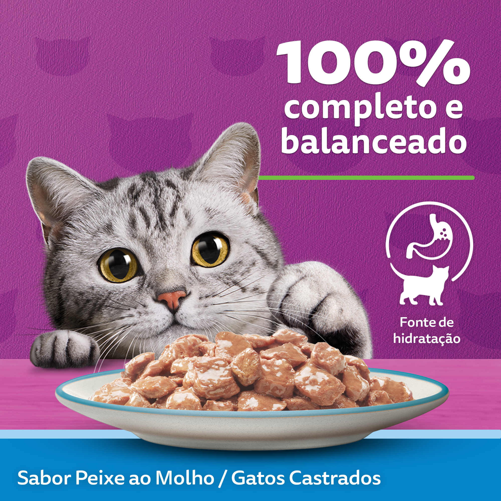 Ração Úmida para Gatos Adultos Castrados WHISKAS® Sachê Peixe ao Molho - 3