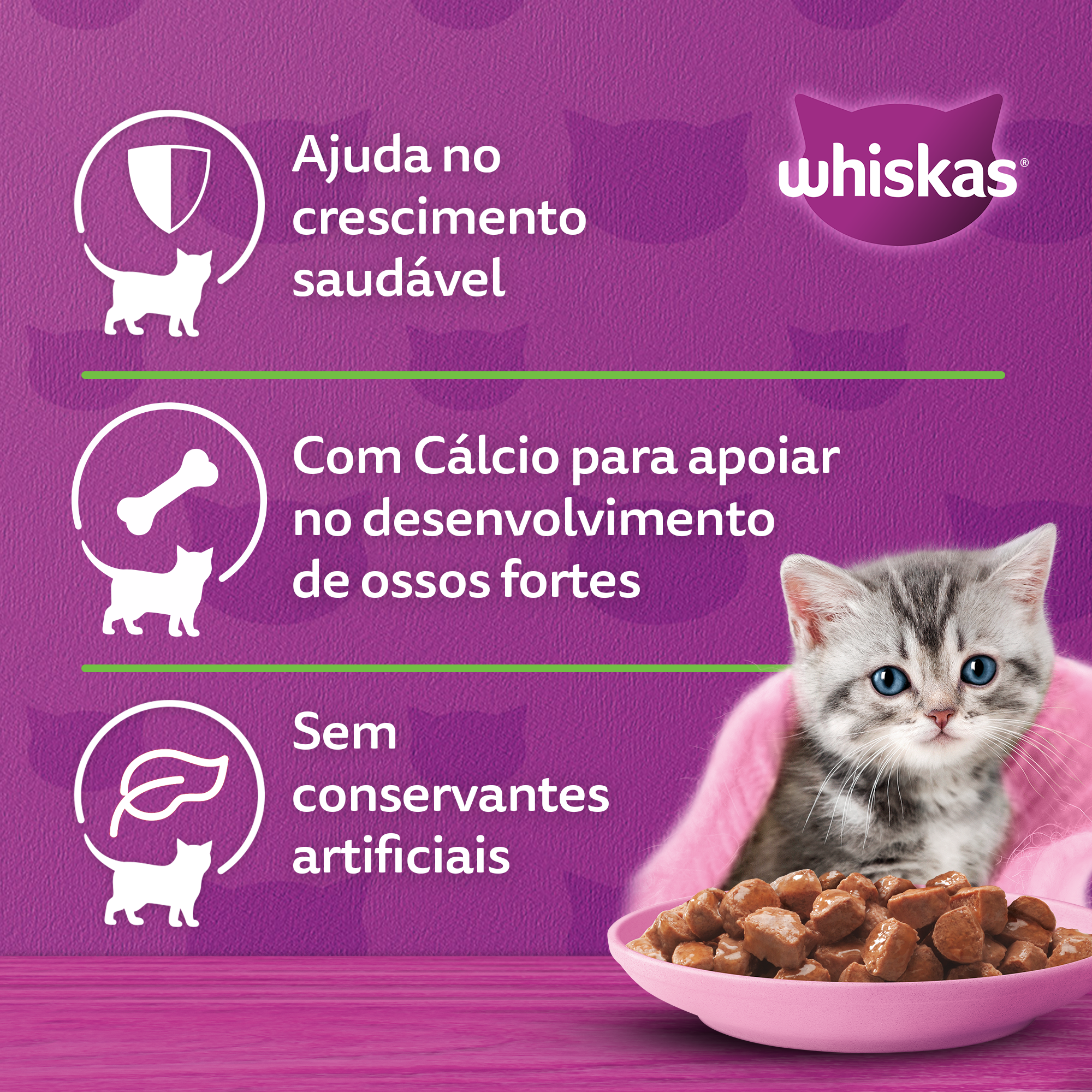 Ração Úmida para Gatos Filhotes WHISKAS® Sachê Carne ao Molho  - 2