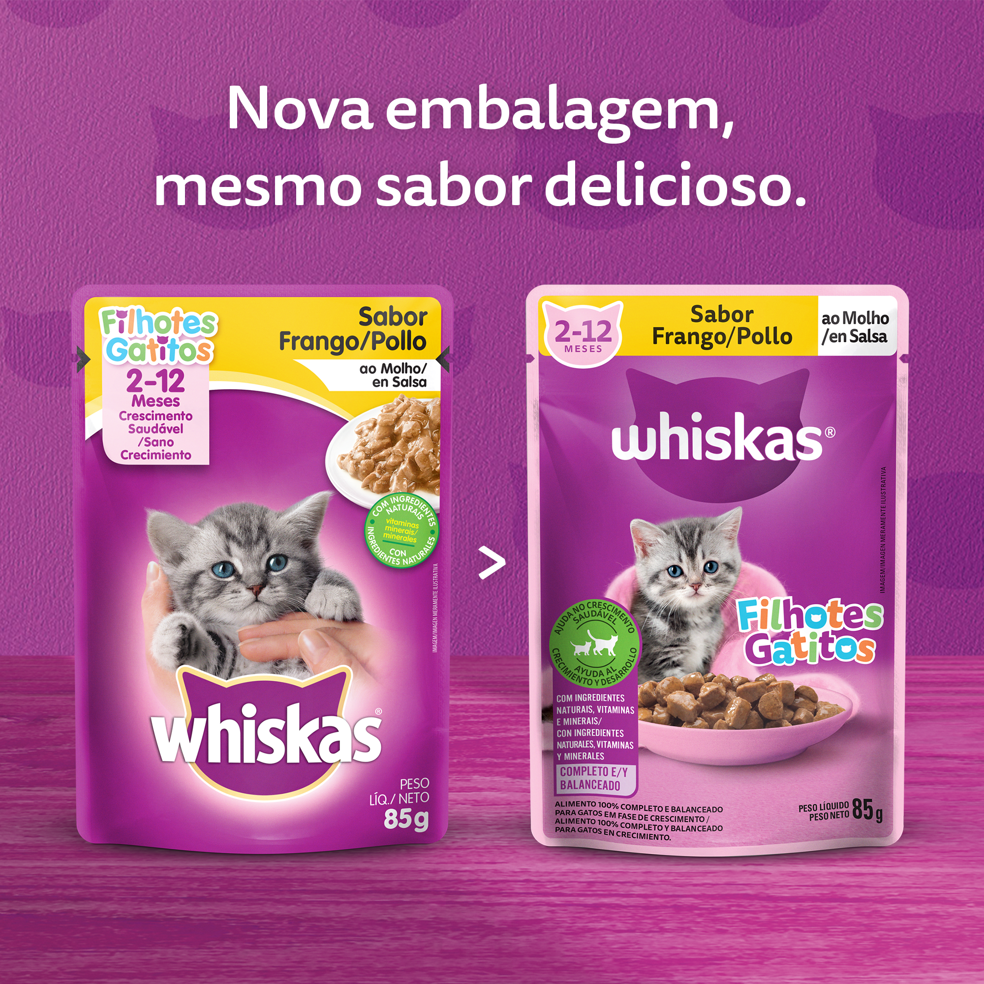 Ração Úmida para Gatos Filhotes WHISKAS® Sachê Frango ao Molho  - 7