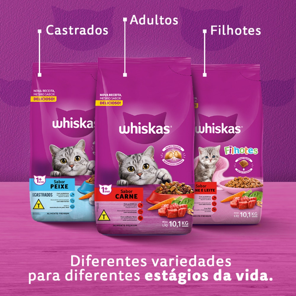 Ração Seca para Gatos Adultos WHISKAS® Sabor Mix de Carnes - 7