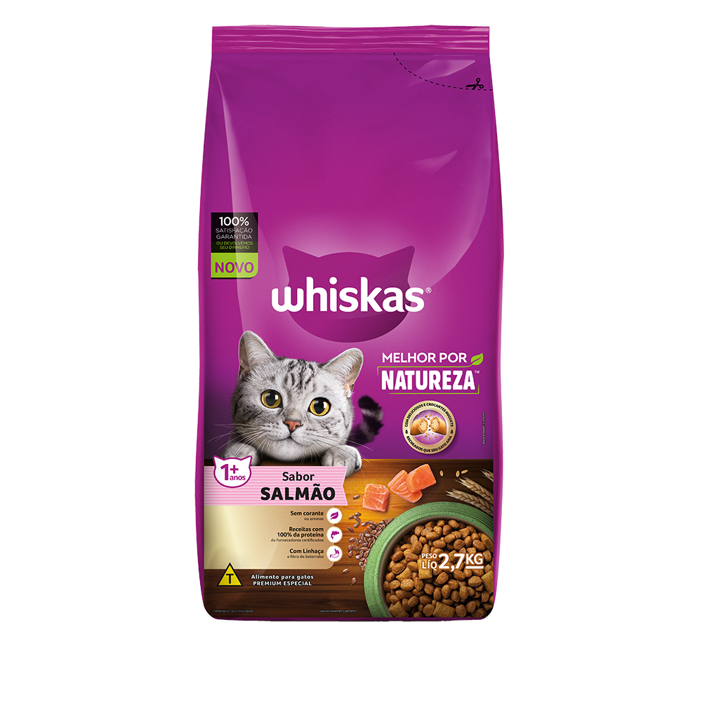 Ração Seca para Gatos Adultos WHISKAS® Melhor Por Natureza Salmão 