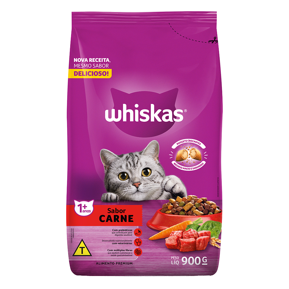 Ração Seca para Gatos Adultos WHISKAS® Carne 