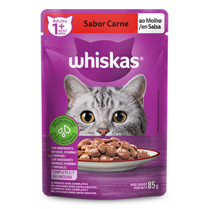 Ração Úmida para Gatos Adultos WHISKAS® Sachê Carne ao Molho 