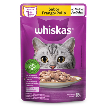 Ração Úmida para Gatos Adultos WHISKAS® Sachê Frango ao Molho 