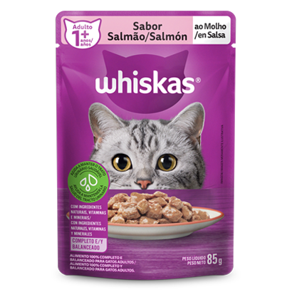 Ração Úmida para Gatos Adultos WHISKAS® Sachê Salmão ao Molho 