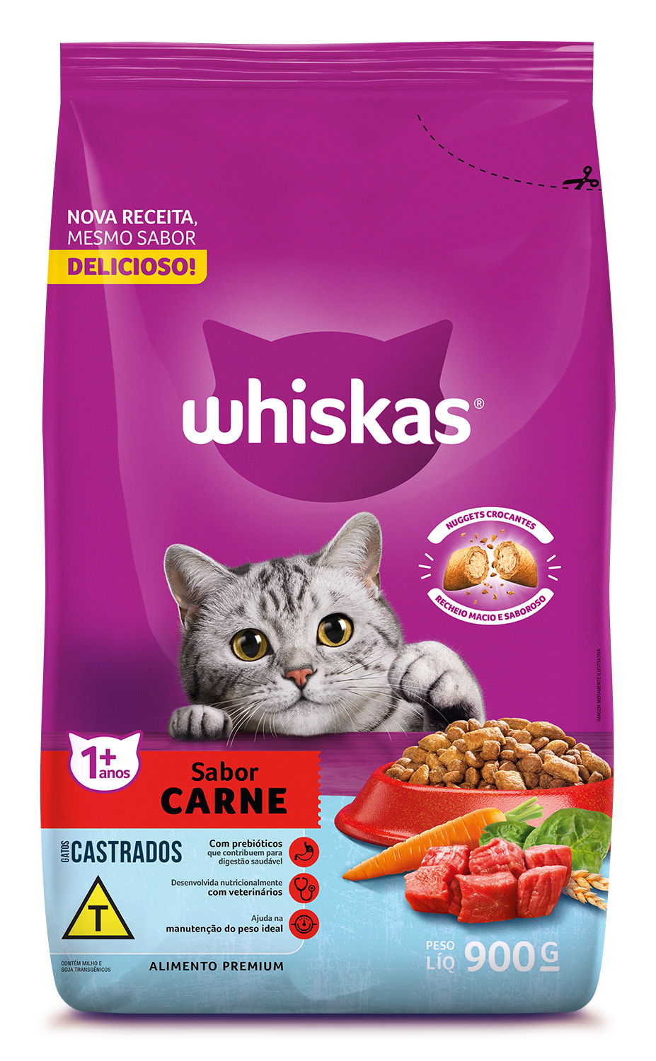 Ração Seca para Gatos Adultos Castrados WHISKAS® Carne 